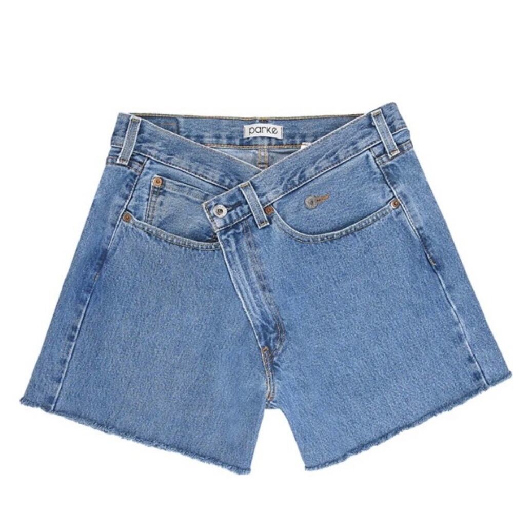 Parke Shortie Crossover Short in Denim Blue high rise baggy vintage long